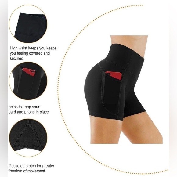 The Gym People Shorts Med Black High Waist Yoga Tummy Control Deep Pockets Gym - Picture 6 of 7
